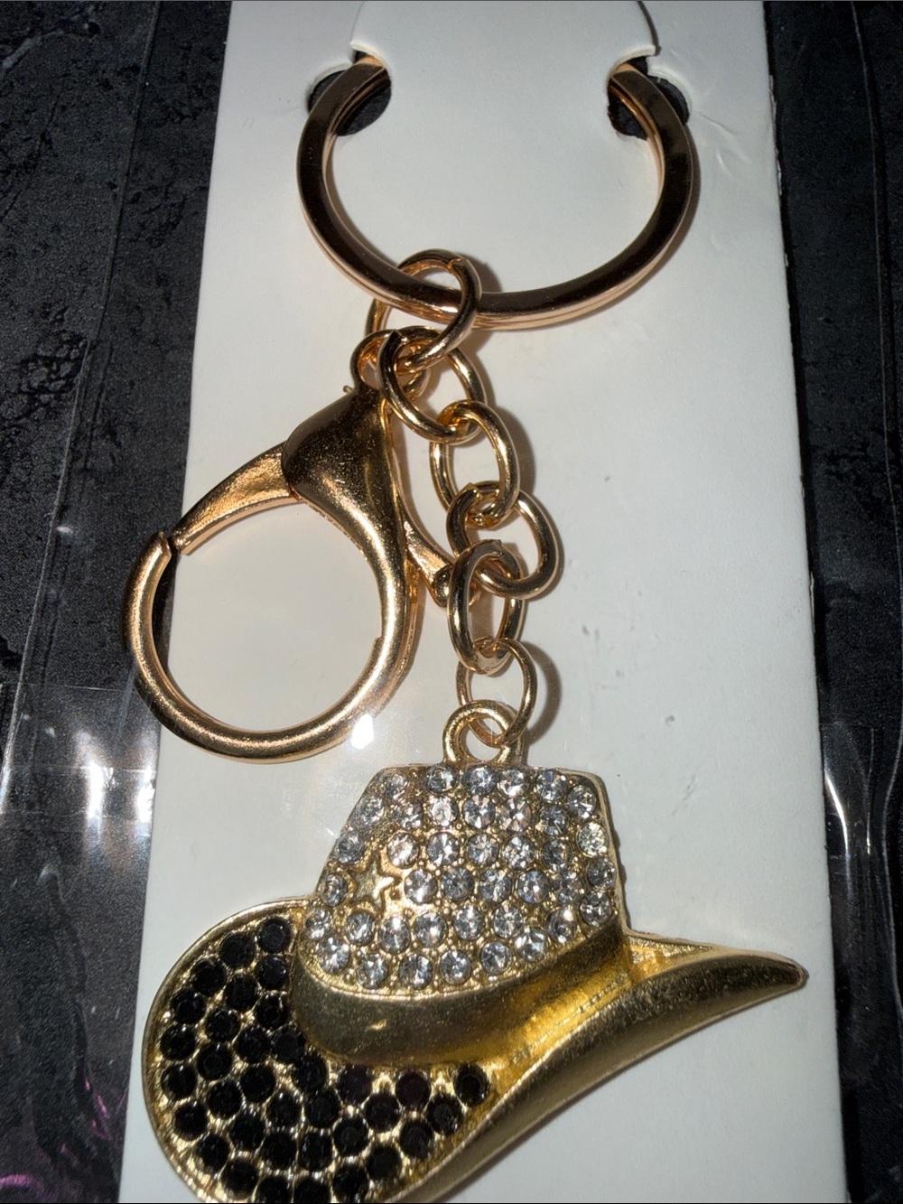 Gold Rhinestone Cowboy Hat Keychain - Women's Accessory